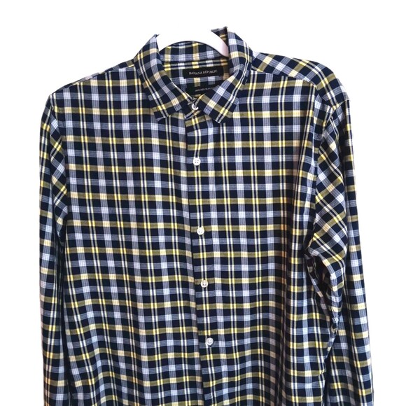 Banana Republic Mens M Tall Oxford  Long Sleeve Button Down Shirt Blue Yellow - Picture 2 of 8